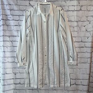 J. Jill Tunic‎ Long Sleeve Button Down Blouse White Navy Lightweight Size Small